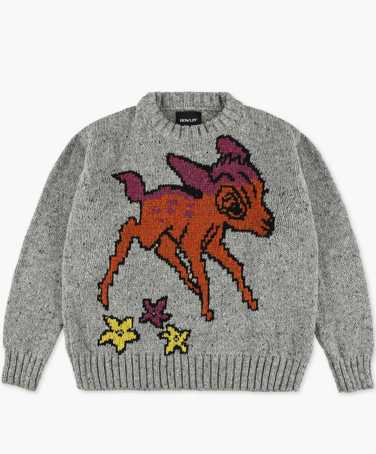 Howlin Acid Deer With Flowers - Grey (Women)^Women Knitwear