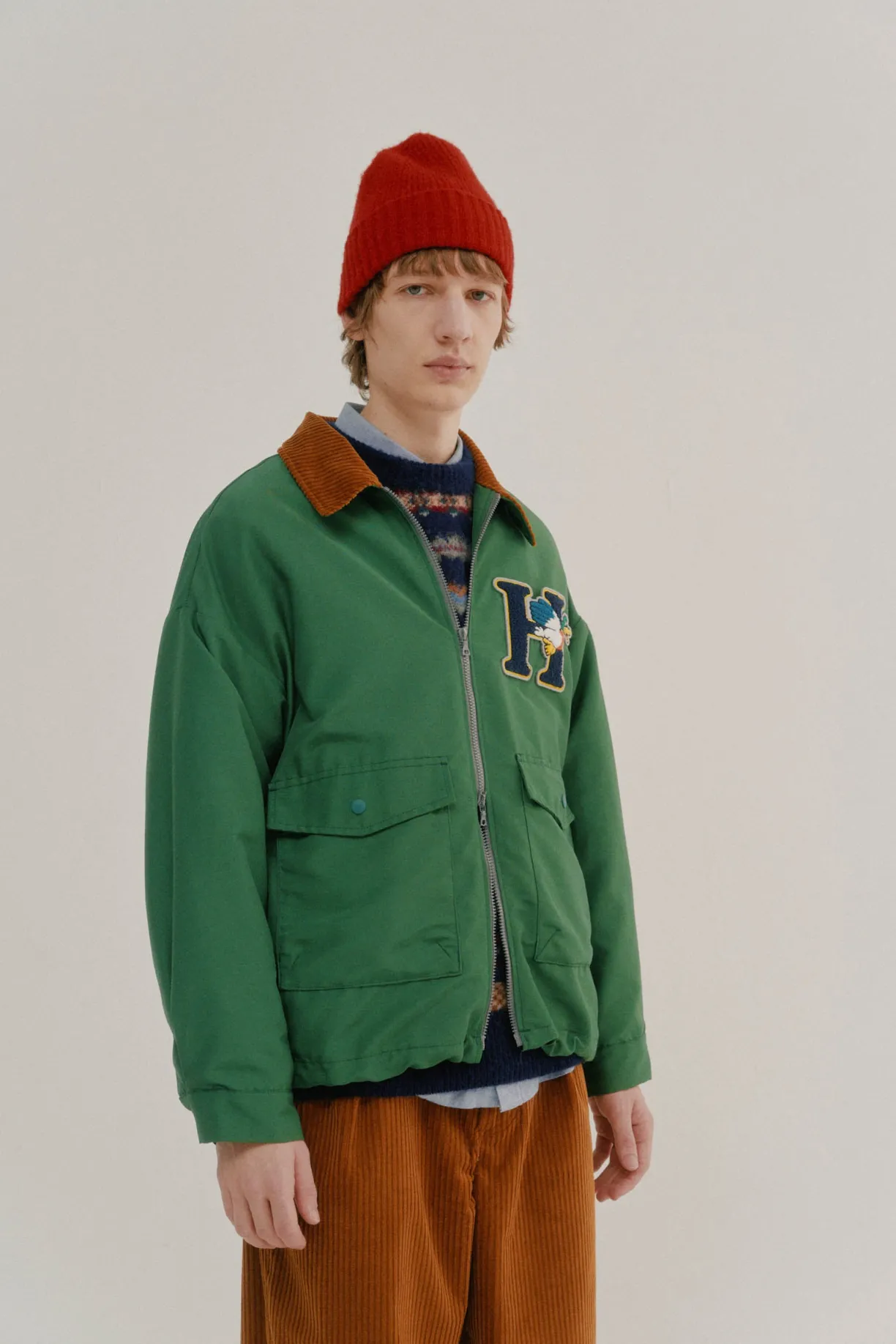 boxy_swing_jacket__cord_neck__howlin_duck_green_2.webp Howlin Boxy Swing Jacket - Cord Neck - ’ Duck Green^ Made In Belgium | Outerwear