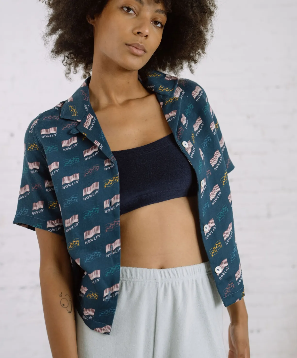 Howlin Cocktails For The Girls Please Shirt - Azzuro ' Piano Hemp Print (Women)^Women Shirts | Made In Belgium