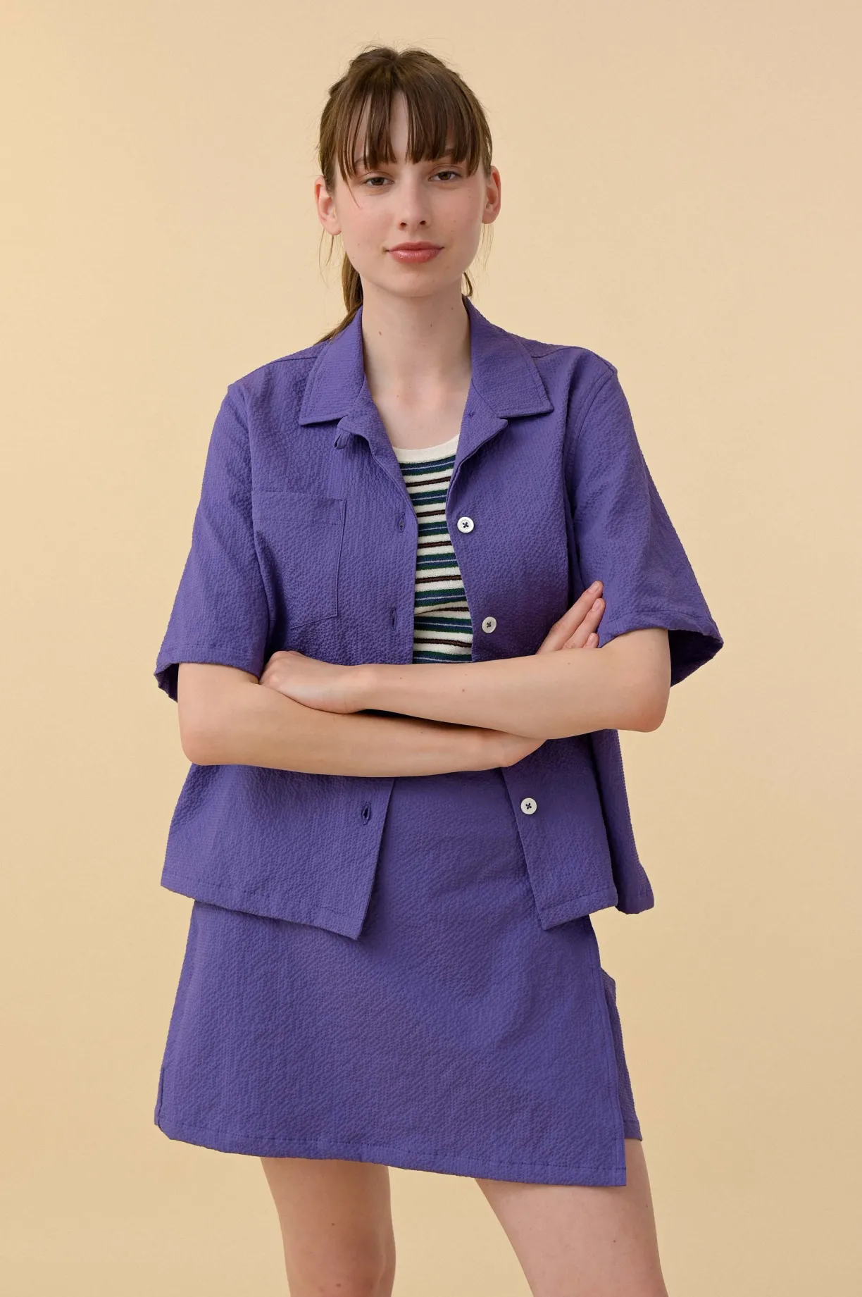 Howlin Cocktails For The Girls Please Shirt - Purple Seersucker (Women)^Women Shirts | Made In Belgium